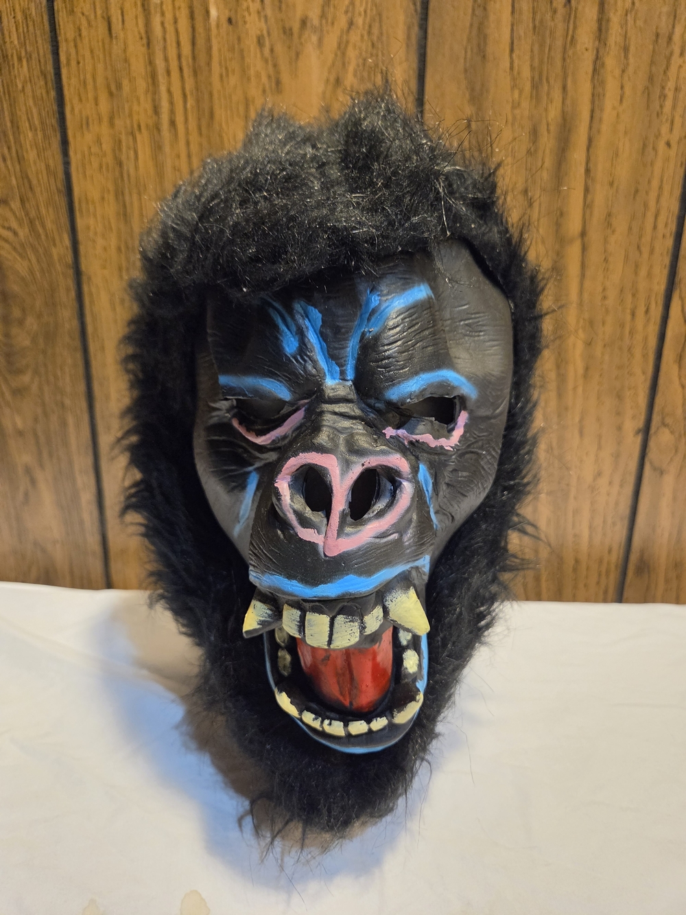 Black  Vintage Gorilla Decorative Mask with Blue and Pink Accents Halloween